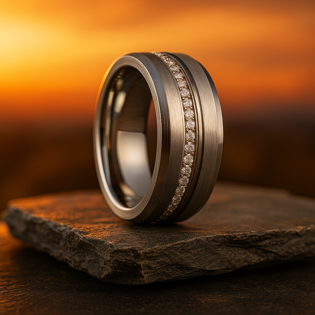 Aegis Silver Diamond Tungsten Ring 8mm