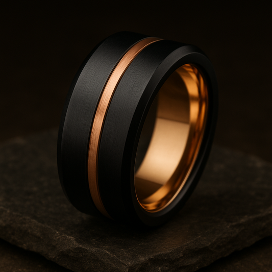 Obsidian Black Band with Rose‑Gold Inlay 8mm